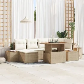 Juego de Sofá de Jardín Set de 7 Beige Ratán