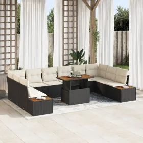 Juego de Comedor de Jardín de 11 Piezas con Cojines Ratán Poliéster Negro by , Outdoor sofas - Ref: Foro24-3350104, Price: 73...