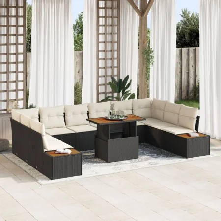 Juego de Comedor de Jardín de 11 Piezas con Cojines Ratán Poliéster Negro by , Outdoor sofas - Ref: Foro24-3350104, Price: 73...