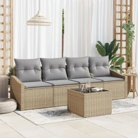 Juego de Comedor de Jardín de 5 Piezas con Cojines Beige de Ratán Poliéster de , Sofás de exterior - Ref: Foro24-3355259, Pre...