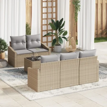 Juego de Sofá de Jardín de 6 Piezas con Cojines Beige Poliratán von , Outdoor-Sofas - Ref: Foro24-3355269, Preis: 474,11 €, R...
