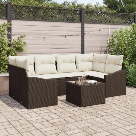 Conjunto de Comedor de Jardín de 7 Piezas con Cojines de Ratán Duradero Marrón de , Sofás de exterior - Ref: Foro24-3355287, ...