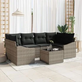Set de Comedor de Jardín de 7 Piezas con Cojines Gris Polirratán by , Outdoor sofas - Ref: Foro24-3355288, Price: 476,39 €, D...