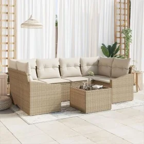Set de Sofá de Jardín 7 Piezas Beige Ratán