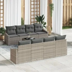 Conjunto de Sofás de Jardín de 7 Piezas con Cojines Gris Claro Ratán Poliéster de , Sofás de exterior - Ref: Foro24-3355321, ...