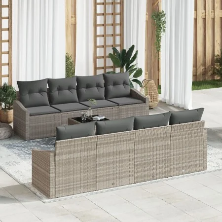 Conjunto de Sofás de Jardín de 7 Piezas con Cojines Gris Claro Ratán Poliéster by , Outdoor sofas - Ref: Foro24-3355321, Pric...