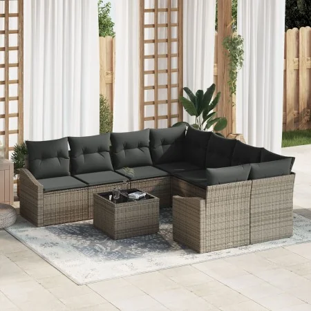 Conjunto de Comedor de Jardín de 9 Piezas con Cojines Grises de Ratán Polimérico de , Sofás de exterior - Ref: Foro24-3355328...