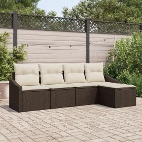 Conjunto de Sofá de Jardín Set de 5 Marrón Ratán