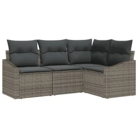 Juego de Comedor de Jardín de 4 Piezas con Cojines en Gris Ratán Polimérico de , Sofás de exterior - Ref: Foro24-3355368, Pre...