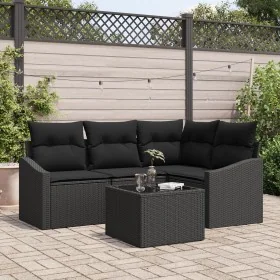 Conjunto de Sofá del Jardín Juego de 5 Negro Ratán, Poliéster by , Outdoor sofas - Ref: Foro24-3355382, Price: 366,58 €, Disc...