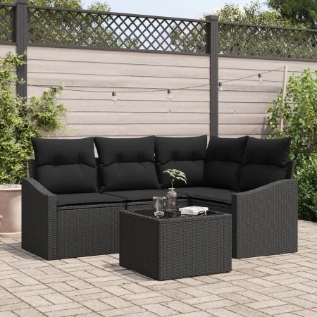 Conjunto de Sofá del Jardín Juego de 5 Negro Ratán, Poliéster by , Outdoor sofas - Ref: Foro24-3355382, Price: 366,58 €, Disc...