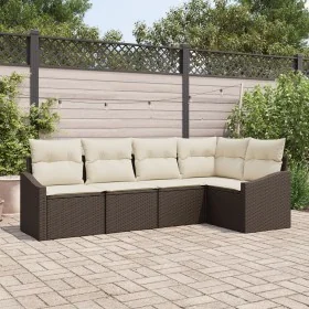 Juego de Sofá de Jardín Set de 5 Marrón, Crema Ratán, Poliéster by , Outdoor sofas - Ref: Foro24-3355387, Price: 377,47 €, Di...