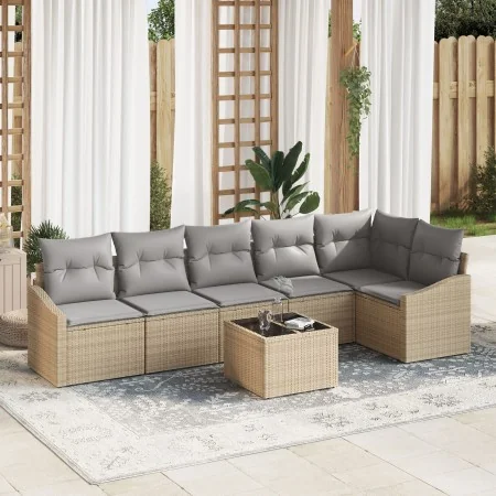 Conjunto de sofá de jardín Conjunto de 7 Beige PE ratán de , Sofás de exterior - Ref: Foro24-3355419, Precio: 479,92 €, Descu...