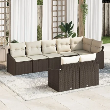 Juego de comedor de jardín de 8 piezas con cojines Marrón Ratán de , Sofás de exterior - Ref: Foro24-3355437, Precio: 589,00 ...
