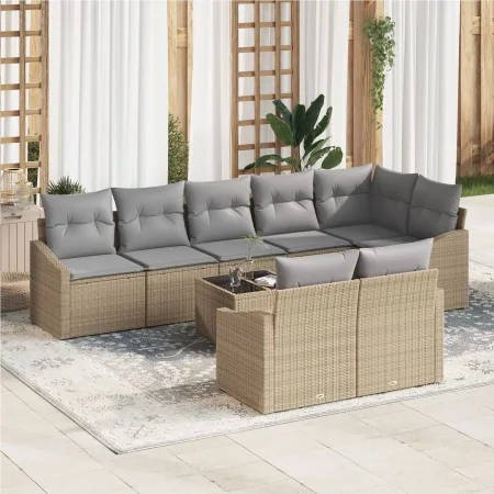 Set de Comedor de Jardín de 9 Piezas con Cojines de Ratán de Polietileno Negro by , Outdoor sofas - Ref: Foro24-3355449, Pric...