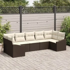 Sofá de Jardín Conjunto de 7 Marrón y Beige Ratán
