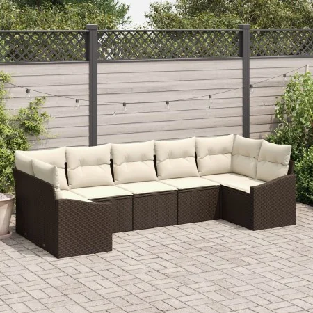 Sofá de Jardín Conjunto de 7 Marrón y Beige Ratán y Poliéster von , Outdoor-Sofas - Ref: Foro24-3355537, Preis: 487,57 €, Rab...