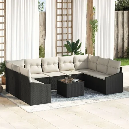 Juego de Sofá de Jardín 10 Piezas Estructura negra, cojines crema by , Outdoor sofas - Ref: Foro24-3355556, Price: 623,20 €, ...