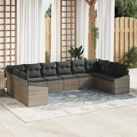 Conjunto de Comedor de Jardín de 10 Piezas con Cojines Gris Poliratán von , Outdoor-Sofas - Ref: Foro24-3355568, Preis: 643,5...