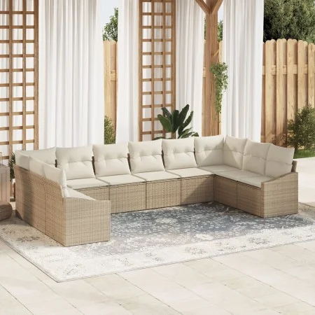 Conjunto de Sofá de Jardín Set de 10 Beige Ratán, Poliéster de , Sofás de exterior - Ref: Foro24-3355570, Precio: 677,30 €, D...