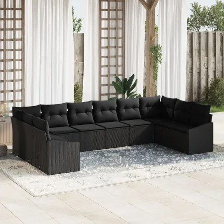 Set de Sofá de Jardín Set de 10 Negro Ratán, Poliéster von , Outdoor-Sofas - Ref: Foro24-3355572, Preis: 630,31 €, Rabatt: %