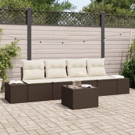 Conjunto de Sofá de Jardín de 5 Piezas con Cojines de Ratán Marrón von , Outdoor-Sofas - Ref: Foro24-3355597, Preis: 365,83 €...