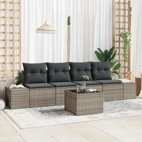 Juego de Sofá de Jardín de 5 Piezas con Cojines Ratán Gris Poliratán de , Sofás de exterior - Ref: Foro24-3355598, Precio: 35...