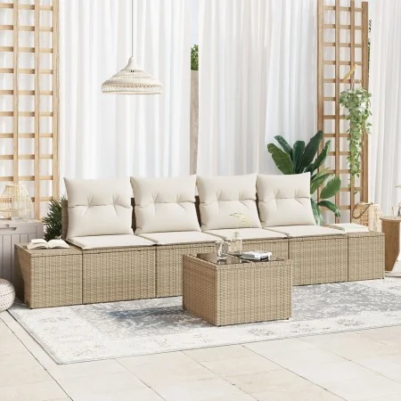 Conjunto de Sofá de Jardín de 5 Piezas con Cojines Beige de Ratán Sintético de , Sofás de exterior - Ref: Foro24-3355600, Pre...