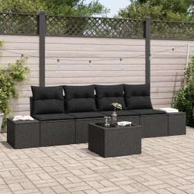 Juego de Sofá de Jardín de 5 Piezas con Cojines de Ratán Negro Poliratán von , Outdoor-Sofas - Ref: Foro24-3355602, Preis: 37...