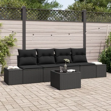 Juego de Sofá de Jardín de 5 Piezas con Cojines de Ratán Negro Poliratán von , Outdoor-Sofas - Ref: Foro24-3355602, Preis: 37...