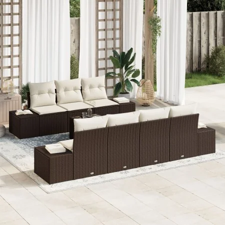 Set de Sofá de Jardín de 8 Piezas con Cojines Marrón de Poliratán de , Sofás de exterior - Ref: Foro24-3355637, Precio: 611,4...
