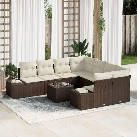 Juego de Sofá de Jardín de 9 Piezas con Cojines Marrón Poliratán by , Outdoor sofas - Ref: Foro24-3355667, Price: 648,23 €, D...