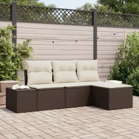 Conjunto de Sofá de Jardín de 4 Piezas con Cojines de Poliratán Marrón by , Outdoor sofas - Ref: Foro24-3355677, Price: 306,9...