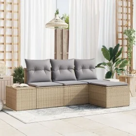 Juego de Sofá de Jardín de 4 Piezas con Cojines Beige Ratán Poliéster von , Outdoor-Sofas - Ref: Foro24-3355679, Preis: 309,8...