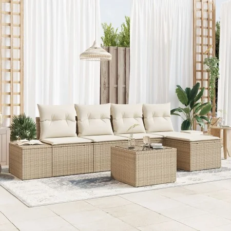 Conjunto de Sofá de Jardín de 6 Piezas con Cojines de Ratán Marrón by , Outdoor sofas - Ref: Foro24-3355700, Price: 450,05 €,...