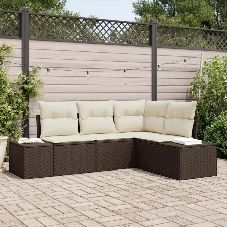Juego de Sofá de Jardín de 4 Piezas con Cojines Marrón Ratán Poliéster by , Outdoor sofas - Ref: Foro24-3355707, Price: 347,5...