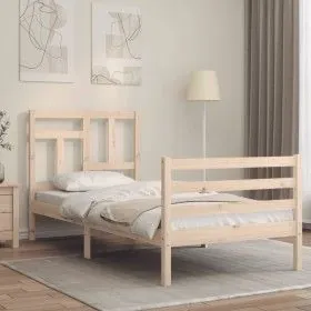 Bed frame with solid wood headboard 90x200 cm by vidaXL, Beds and slatted bases - Ref: Foro24-3194946, Price: 88,66 €, Discou...