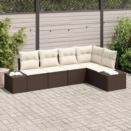Juego de Sofá de Jardín de 5 Piezas con Cojines Marrón Poliratán by , Outdoor sofas - Ref: Foro24-3355727, Price: 401,74 €, D...