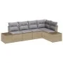 Set de Sofá de Jardín de 5 Piezas con Cojines Beige Ratán Poliéster by , Outdoor sofas - Ref: Foro24-3355729, Price: 402,75 €...