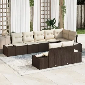 Juego de Sofá de Jardín de 8 Piezas con Cojines Marrón Ratán Poliéster de , Sofás de exterior - Ref: Foro24-3355777, Precio: ...