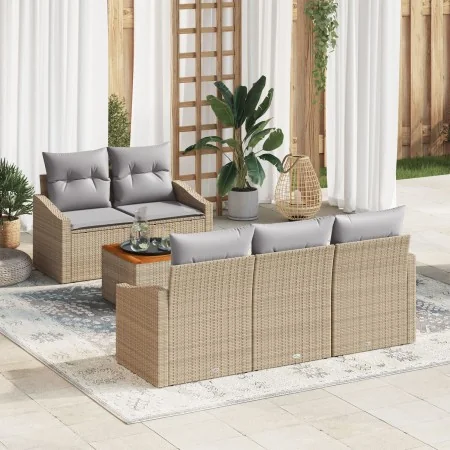 Juego de Sofá de Jardín de 6 Piezas con Cojines Beige de Poliratán by , Outdoor sofas - Ref: Foro24-3356439, Price: 461,87 €,...