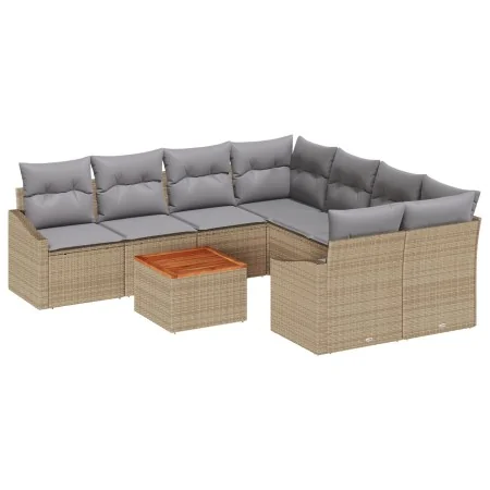 Juego de Sofás de Jardín de 9 Piezas con Cojines Beige Poliratán Acacia de , Sofás de exterior - Ref: Foro24-3356481, Precio:...