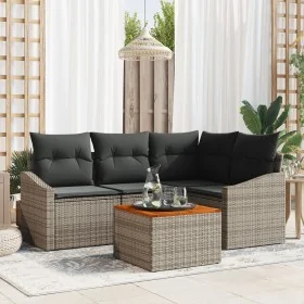 Set de Sofá de Jardín de 5 Piezas con Cojines Gris Ratán Poli Acacia by , Outdoor sofas - Ref: Foro24-3356494, Price: 349,70 ...