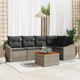 Juego de Sofás de Jardín de 6 Piezas con Cojines Gris Polirratán Acacia de , Sofás de exterior - Ref: Foro24-3356501, Precio:...