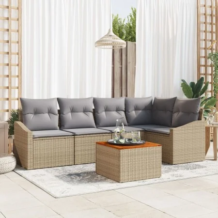 Conjunto de Sofás de Jardín de 6 Piezas con Cojines Beige Ratán Acacia by , Outdoor sofas - Ref: Foro24-3356502, Price: 416,9...