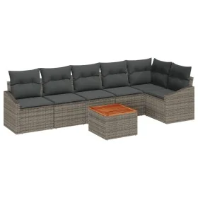 Conjunto de Sofás de Jardín 7 Piezas con Cojines Gris Polirratán Acacia by , Outdoor sofas - Ref: Foro24-3356508, Price: 448,...
