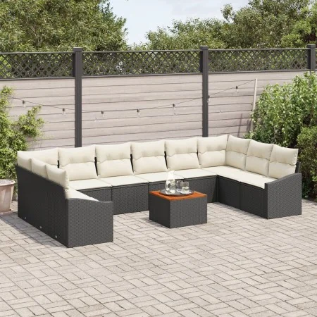 Juego de Sofá de Jardín de 11 piezas con Cojines Negro Poliratán Acacia von , Outdoor-Sofas - Ref: Foro24-3356549, Preis: 643...