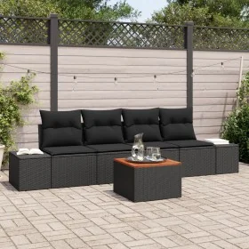 Juego de Sofá de Jardín de 5 Piezas con Cojines Negro Ratán Poli Acacia by , Outdoor sofas - Ref: Foro24-3356560, Price: 352,...