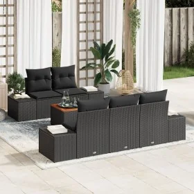 Conjunto de Sofá de Jardín de 6 Piezas con Cojines Negro Poliratán Acacia by , Outdoor sofas - Ref: Foro24-3356567, Price: 49...