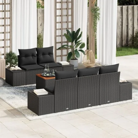 Conjunto de Sofá de Jardín de 6 Piezas con Cojines Negro Poliratán Acacia by , Outdoor sofas - Ref: Foro24-3356567, Price: 49...